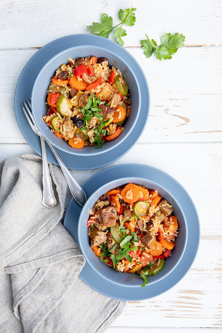 Lamb pilaf with vegetables