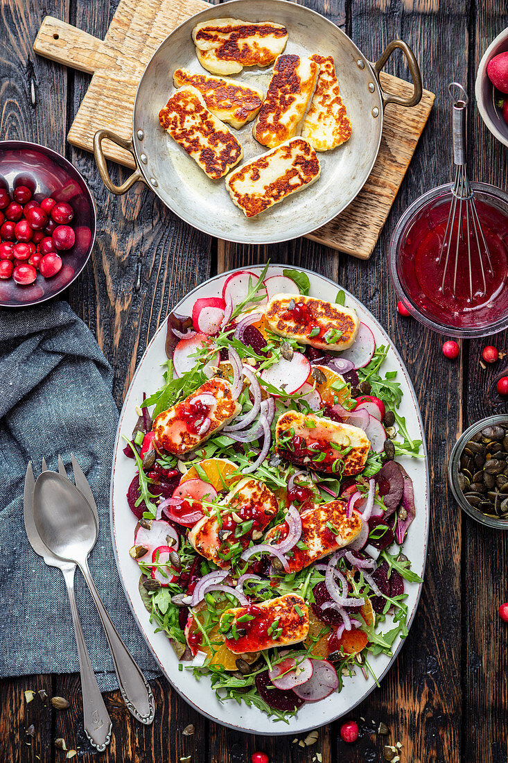 Beetroot salad with halloumi and cranberry vinaigratte