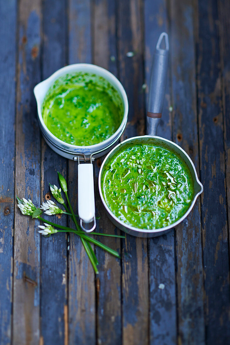 Wild garlic and nettle soup