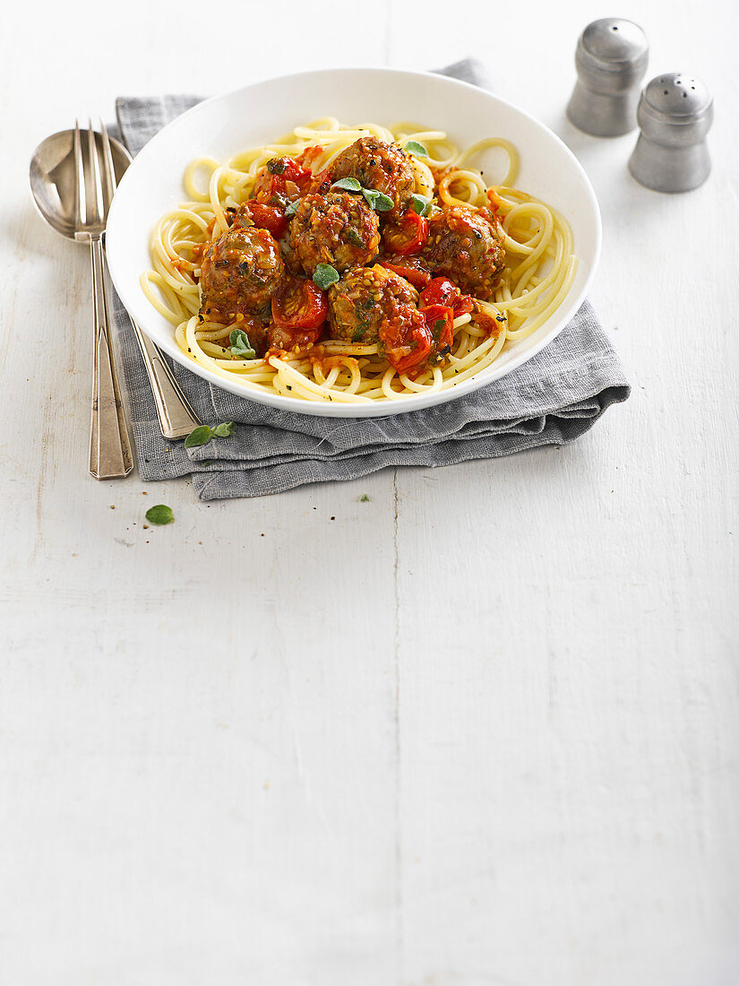 Lighter spaghetti and meatballs