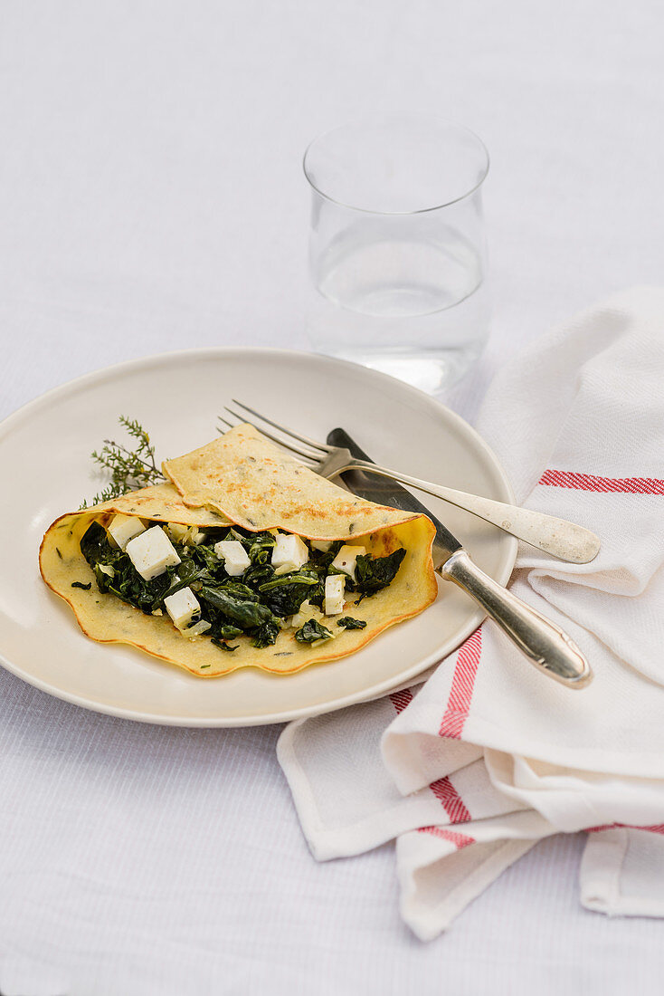 Popeye pancakes with spinach and feta