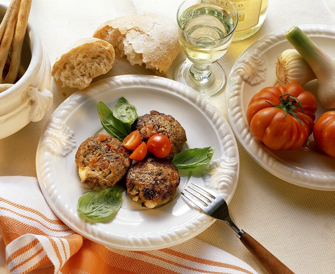 Frikadellen mit Tomaten-Mozzarella-Füllung & Basilikum