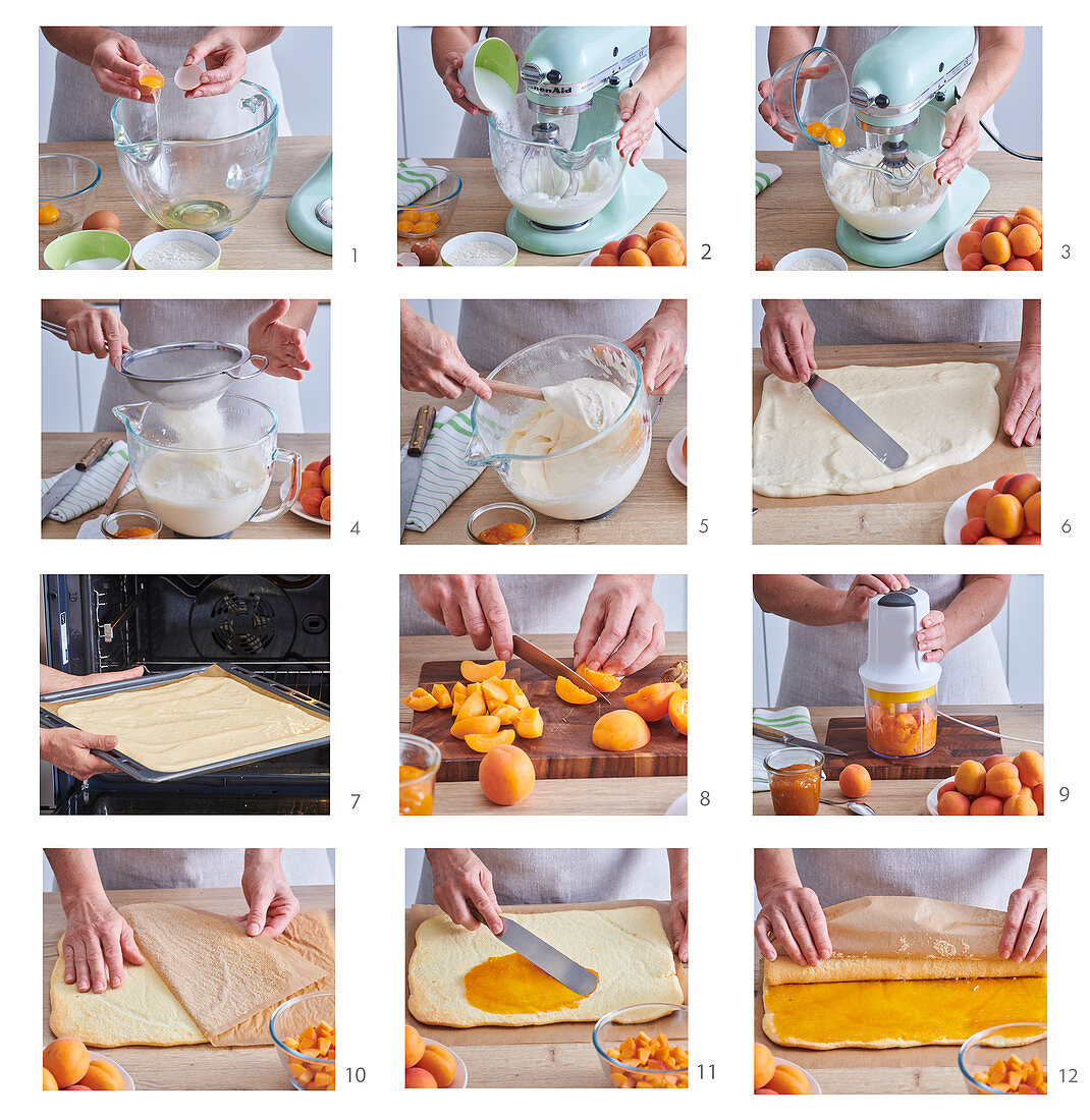 Biskuitroulade für Aprikosenkuchen mit Gelee zubereiten