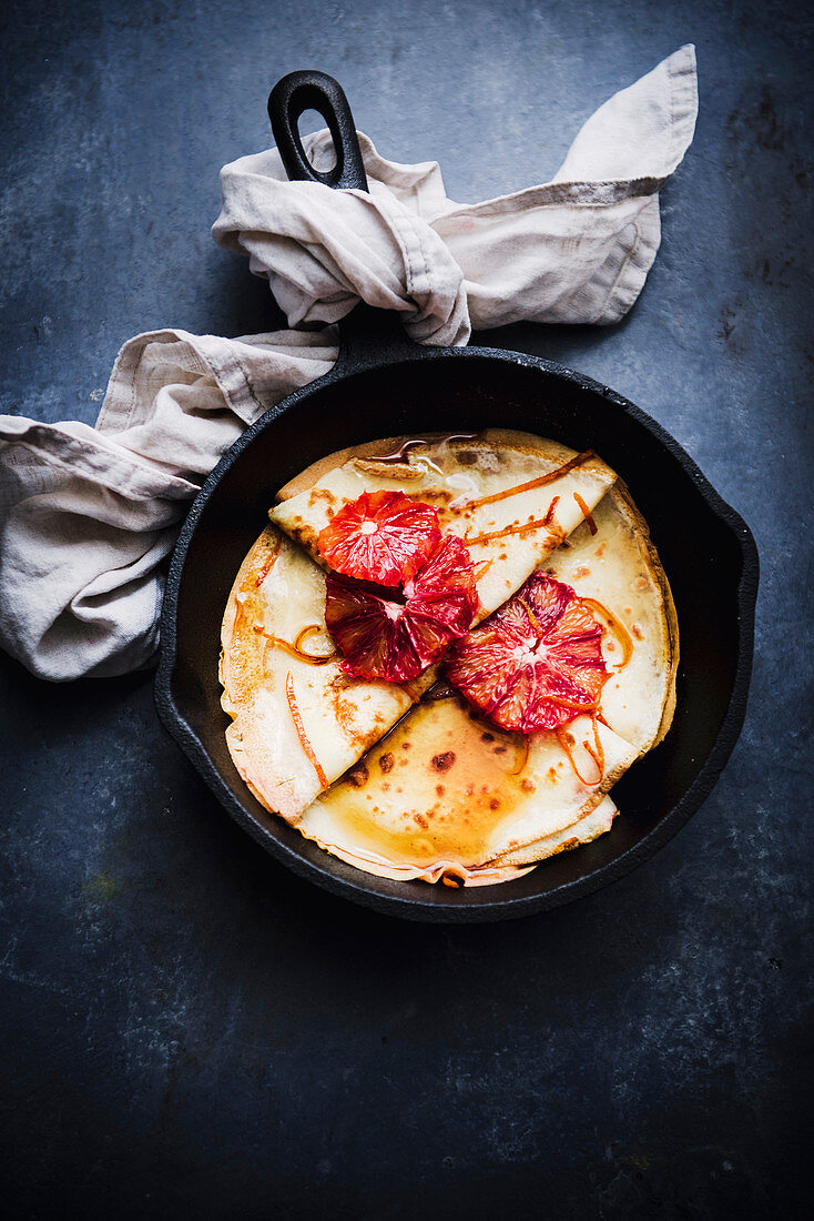 Crepes with blood orange and caramel