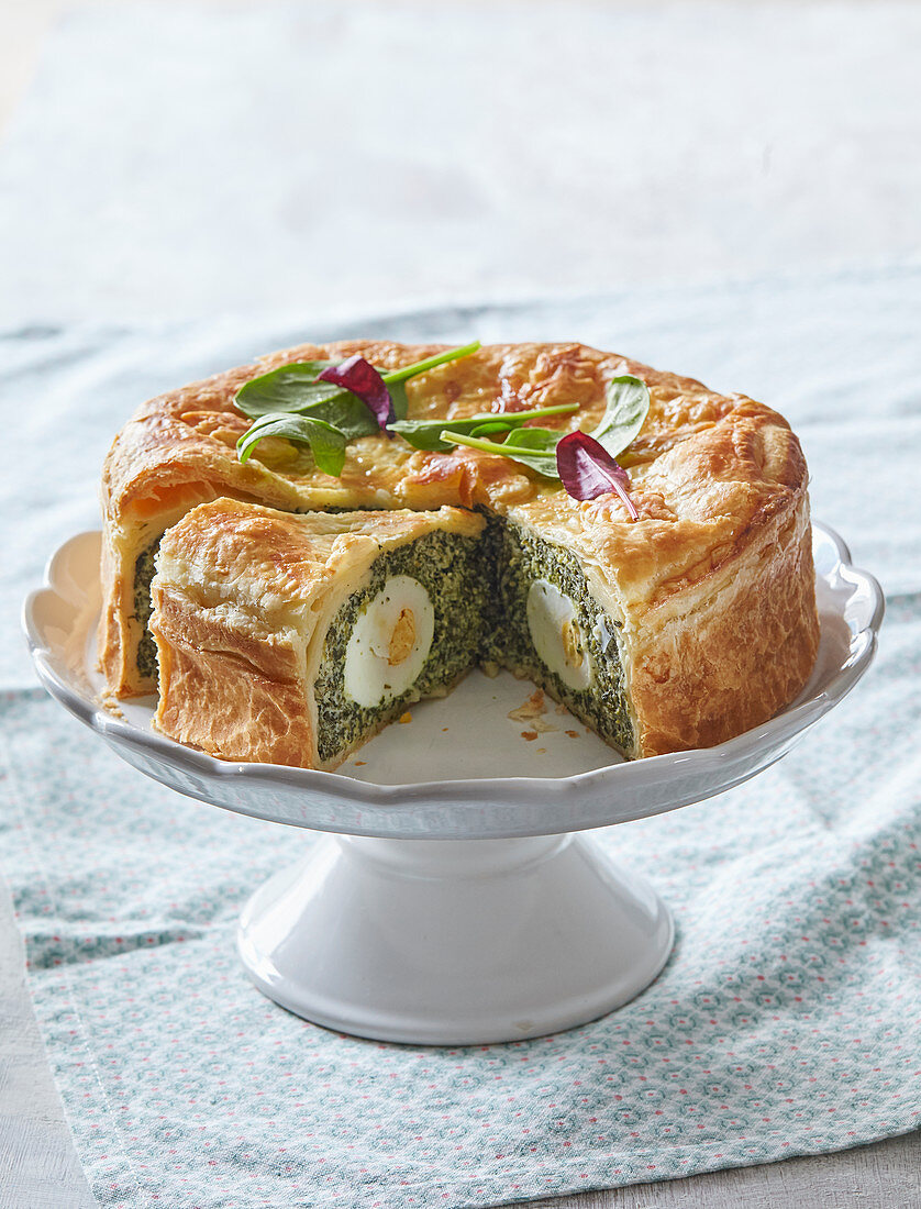 Easter spinach pie with boiled eggs