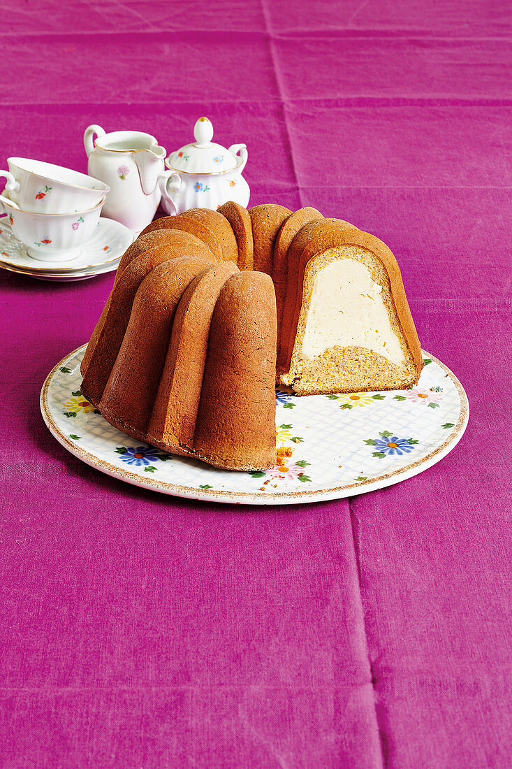 Carrot Bundt cake with a cheesecake filling
