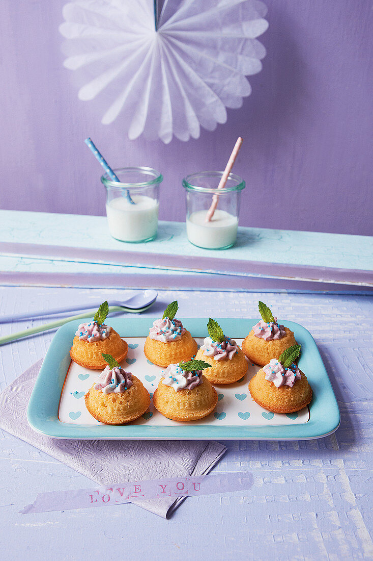 Mini eggnog Bundt cakes with raspberry cream