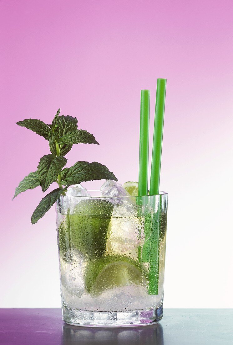 Mojito - Cuban cocktail with rum and mint in whisky glass