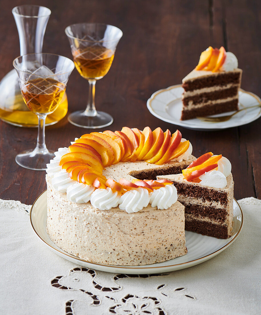 Chestnut cake with peaches