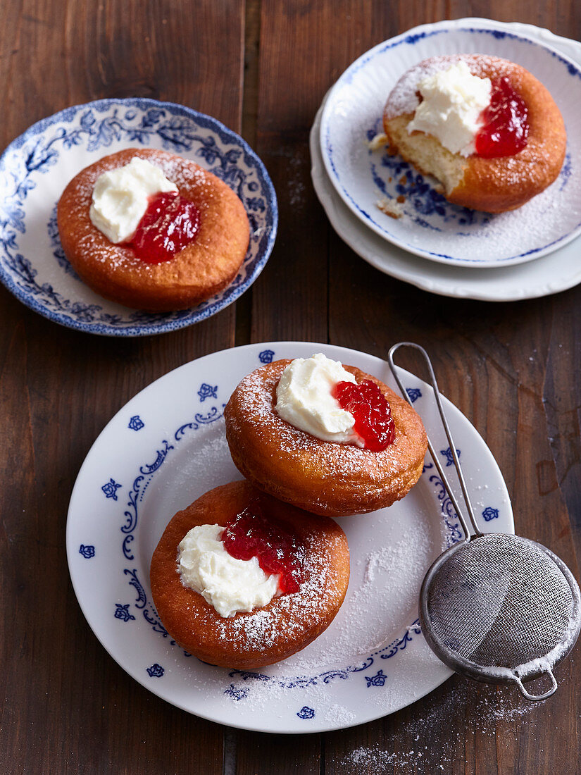 Carnival donuts with jam and cream