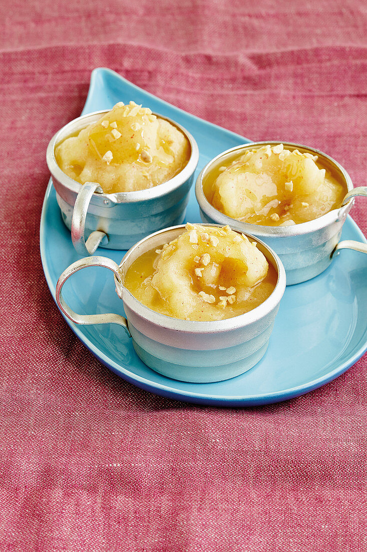 Apple and pear sorbet with chopped almonds