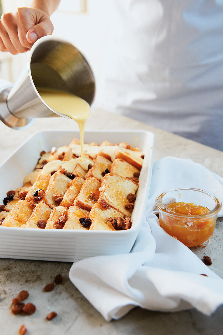 Bread and Butter Pudding with Vanilla Sauce
