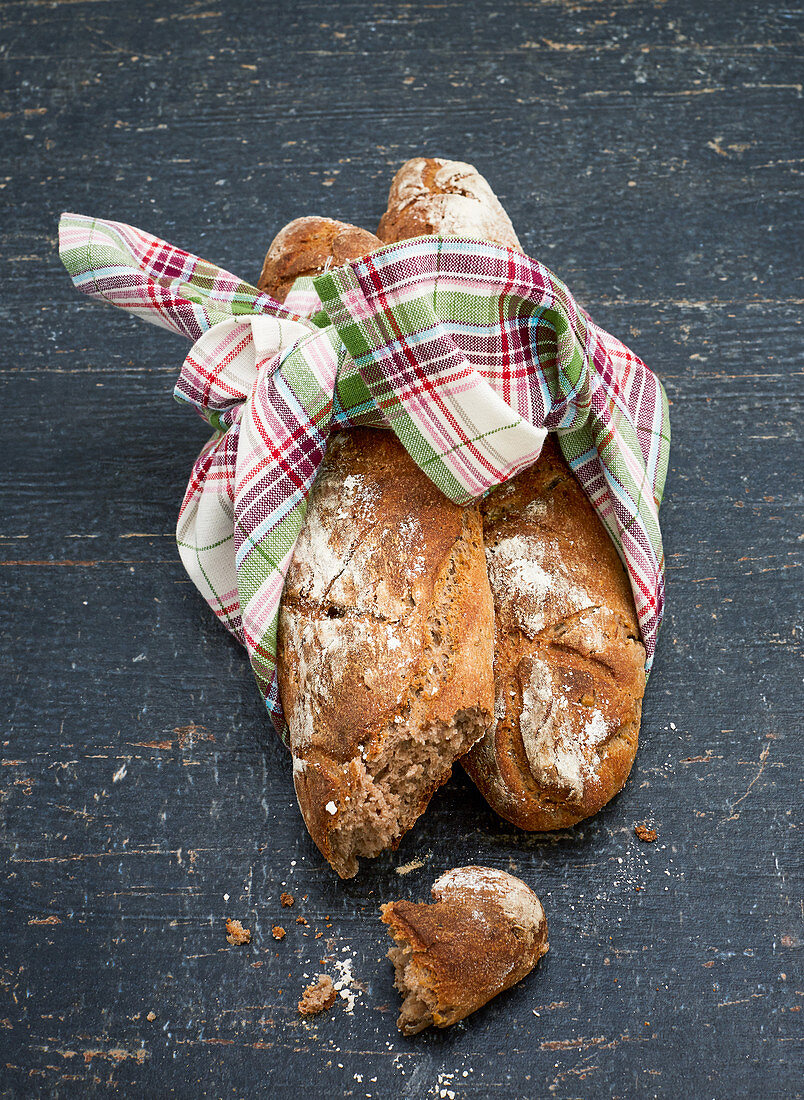 Spelt and chestnut baguettes