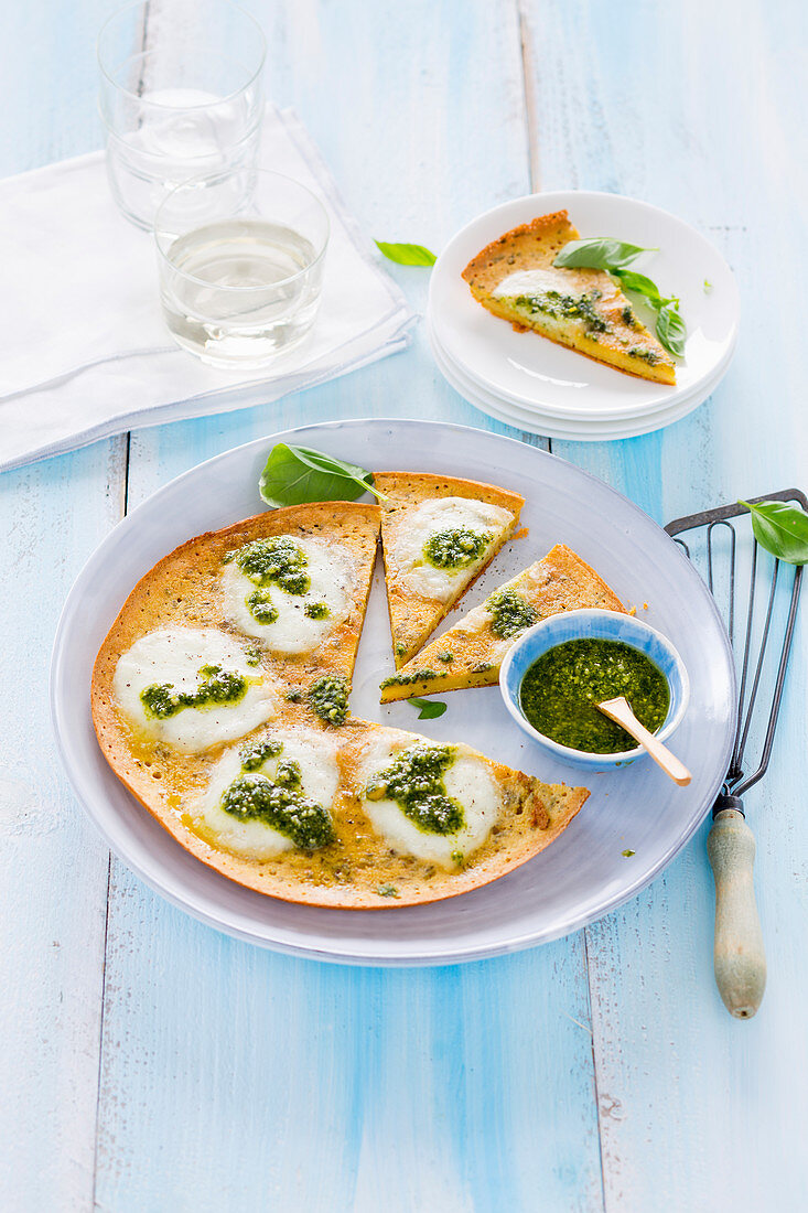 Mozzarella omelette with spinach pesto