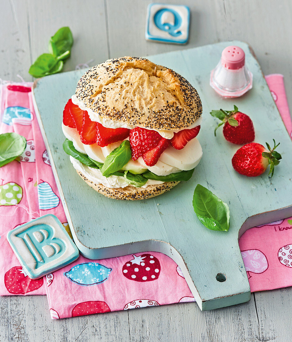 Strawberry and mozzarella burger with basil