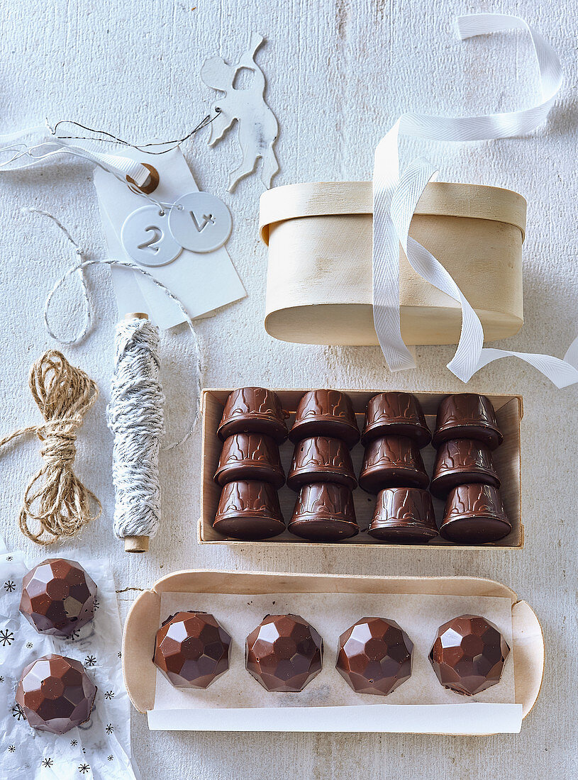 Chocolate pralines with nougat filling