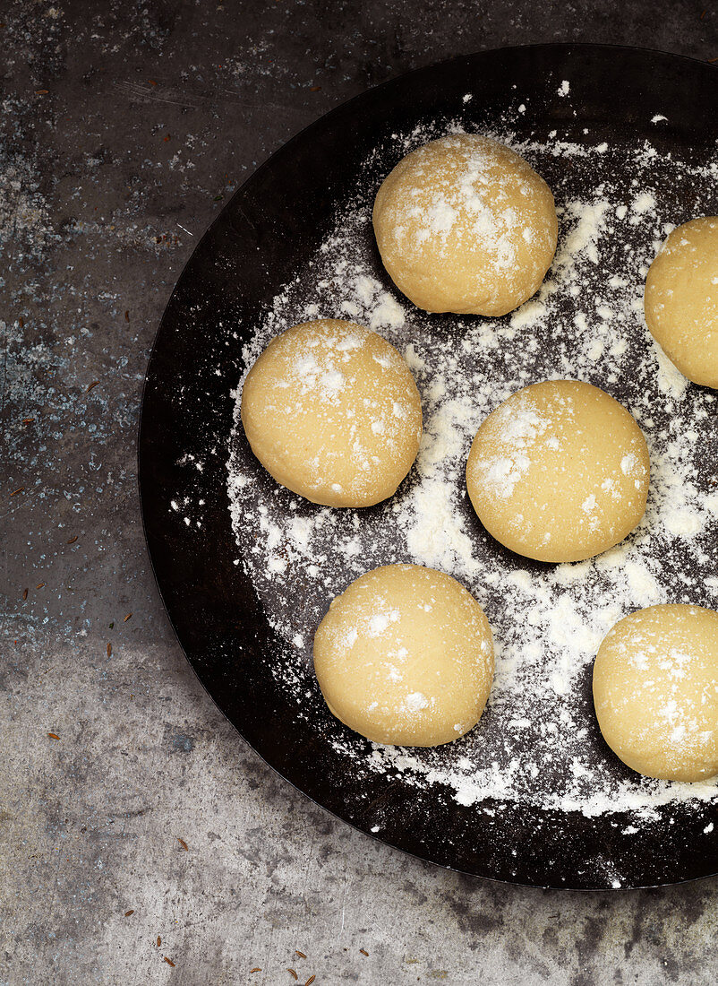 Balls of dough for making Kulcha (Indian flatbread)