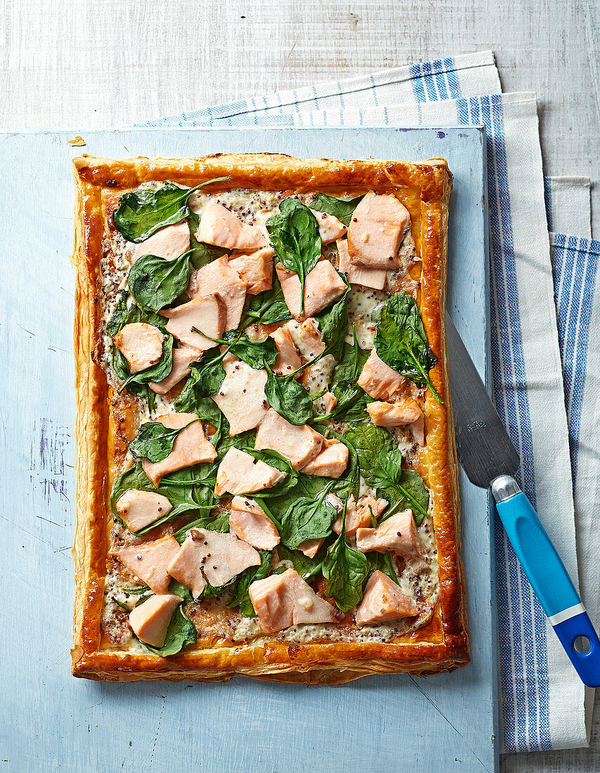 Salmon and spinach tart