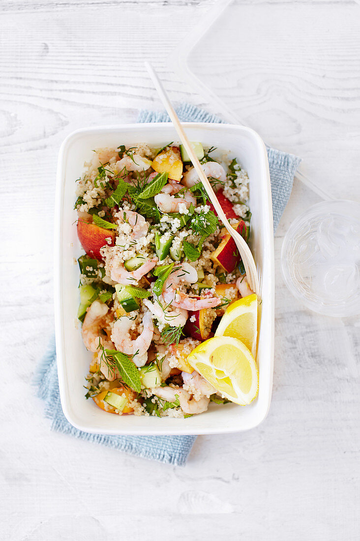 Barley couscous and prawn tabbouleh