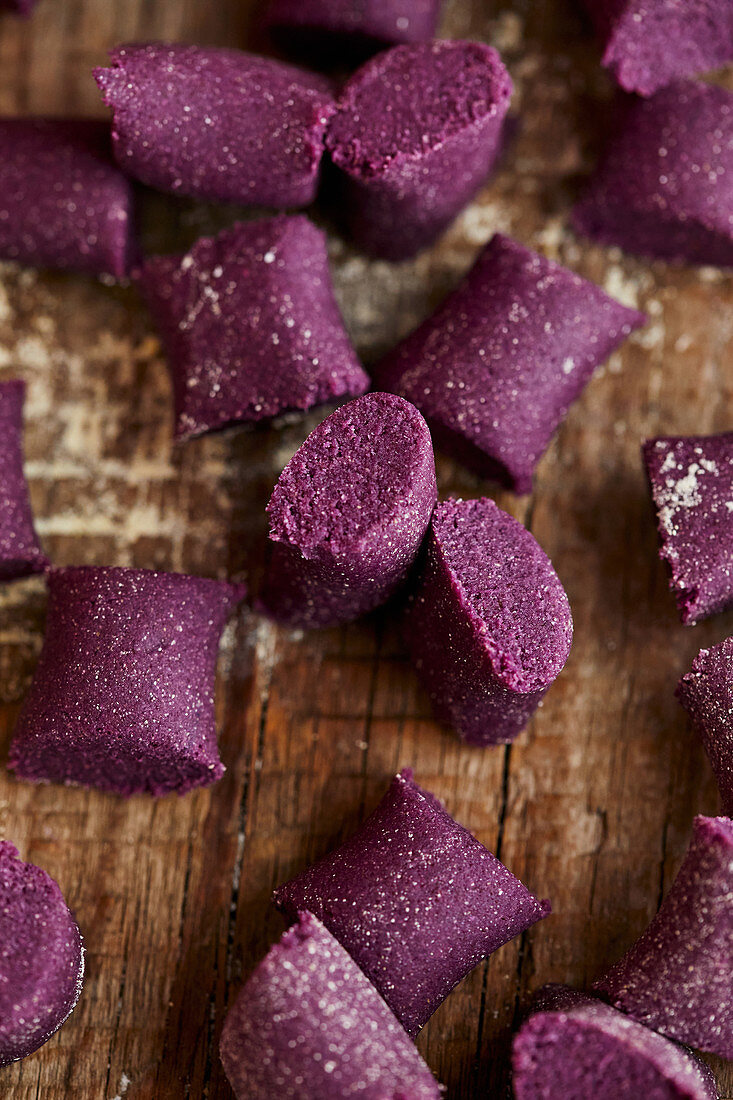 Raw purple sweet potato gnocchi