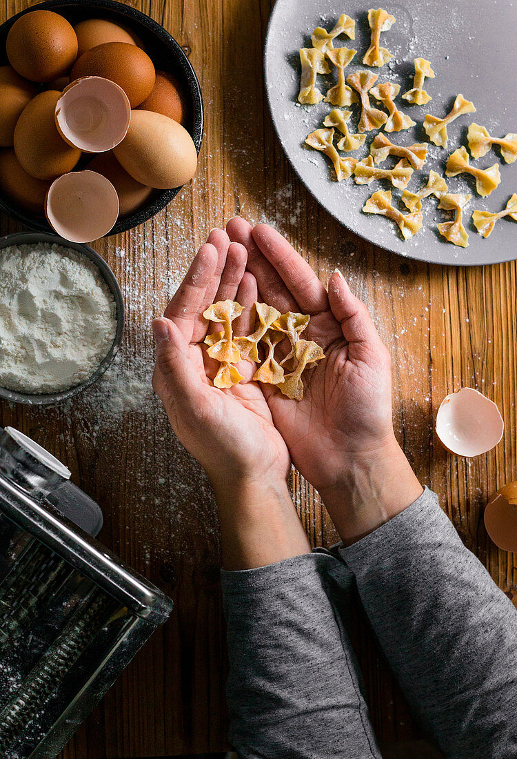 Homemade farfalle pasta