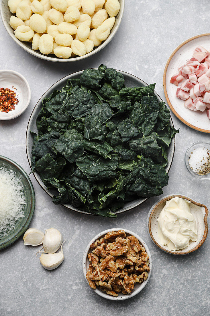 ingredients for gnocchi with kale sauce