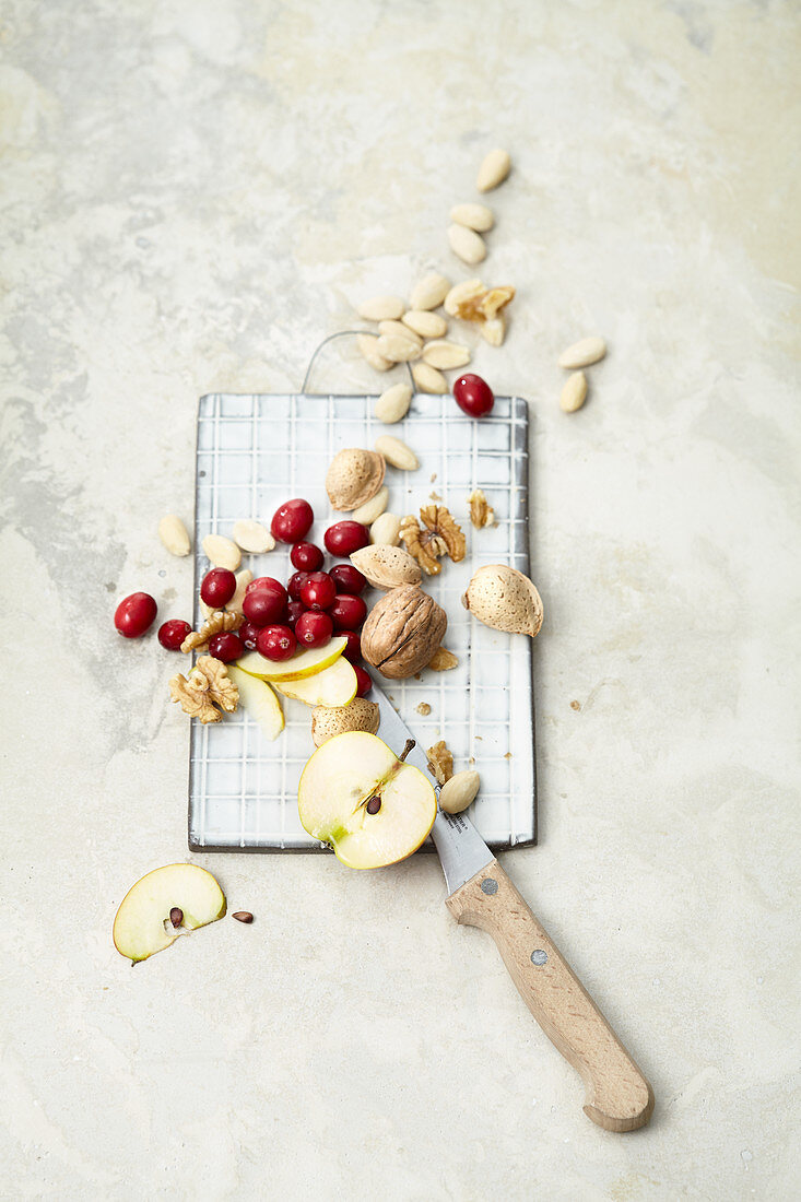 Apples, cranberries, walnuts and almonds