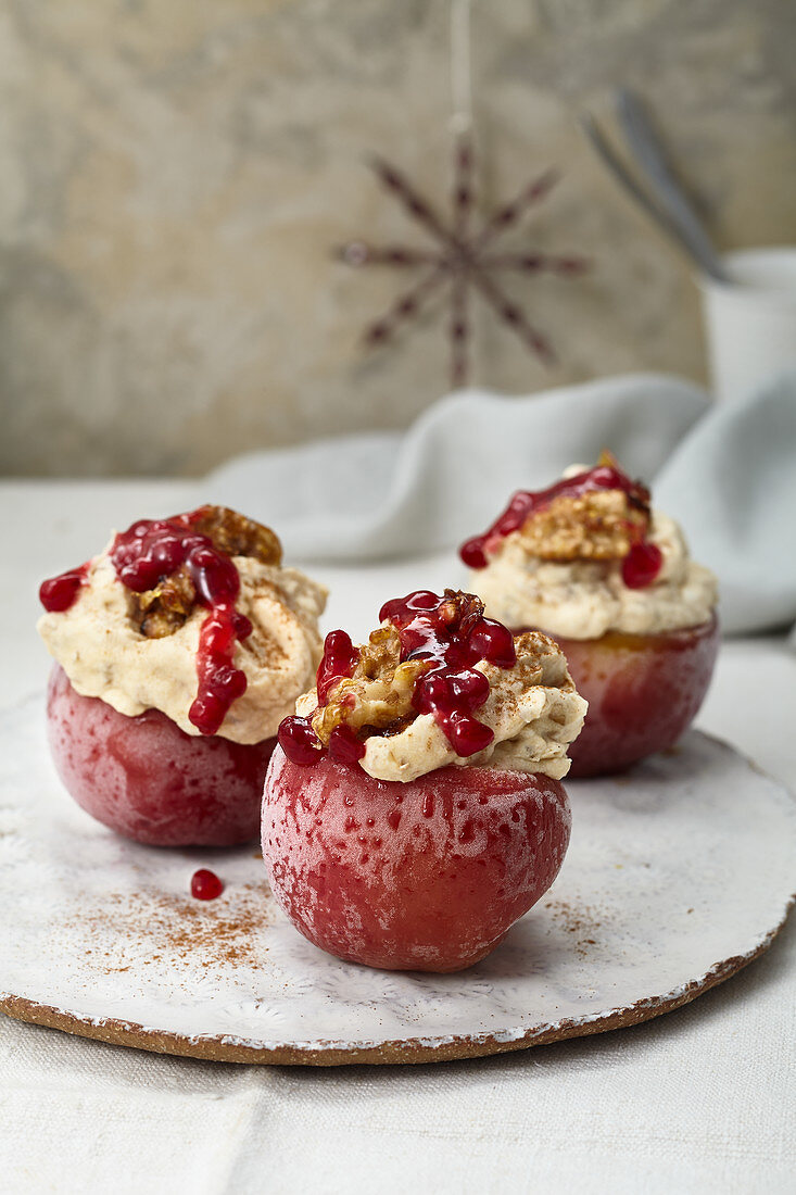Frozen baked apples with a walnut and marzipan filling