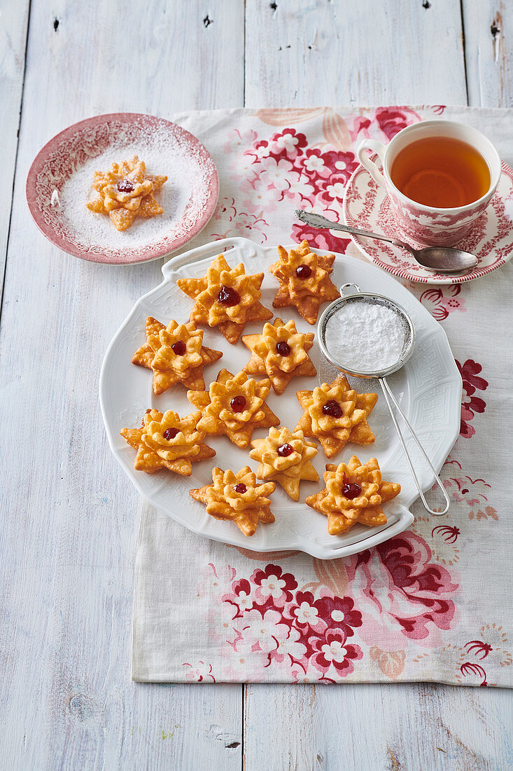 Rose biscuits with jam for tea