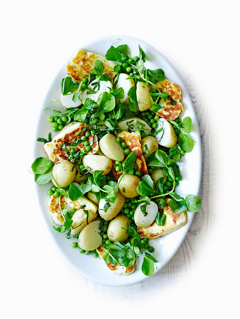 Halloumi and pea salad