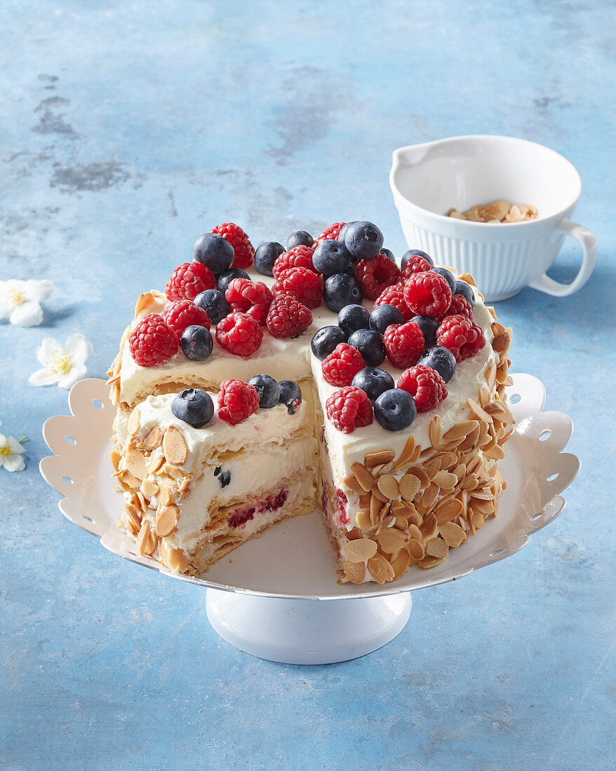 Puff pastry cake (gateau) with forrest berries