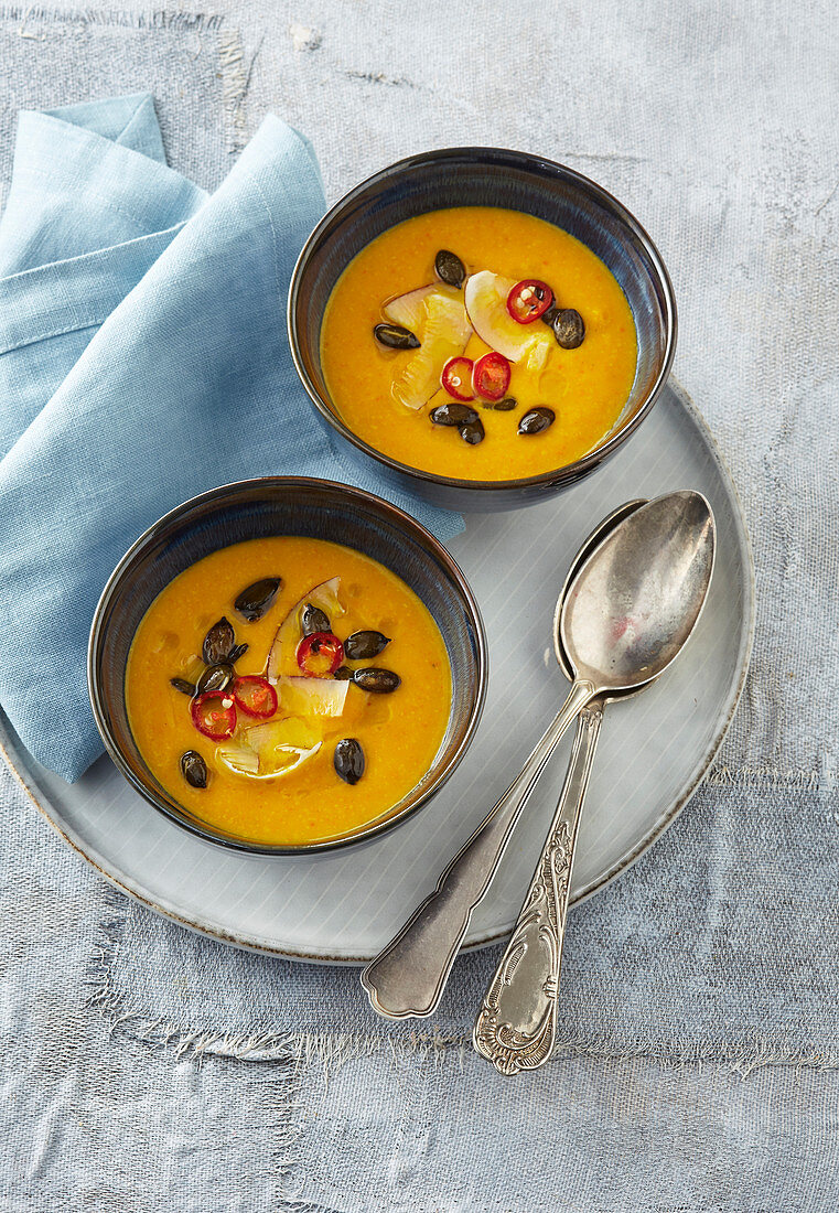 Pumpkin soup with ginger and coconut milk