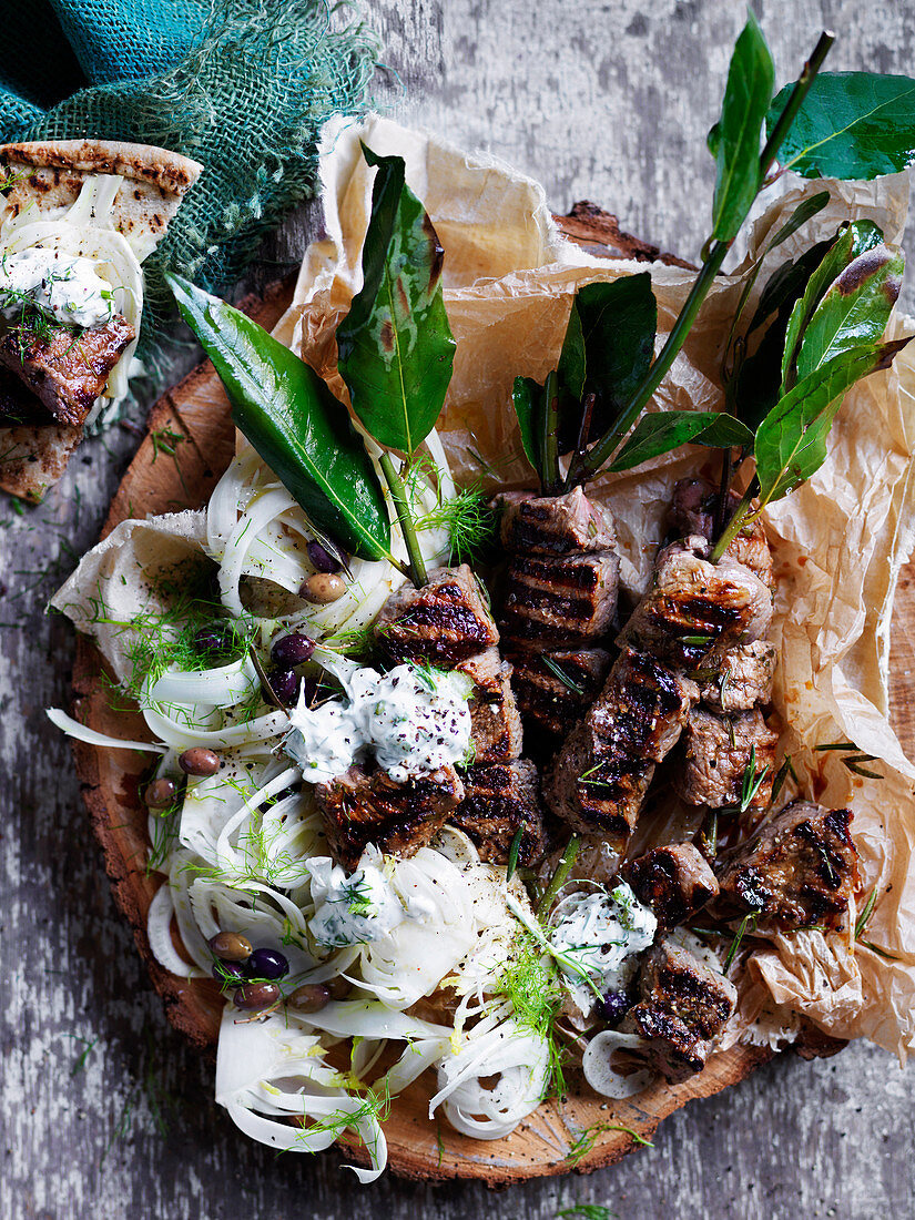 Beef Souvlakia with Fennel Salad