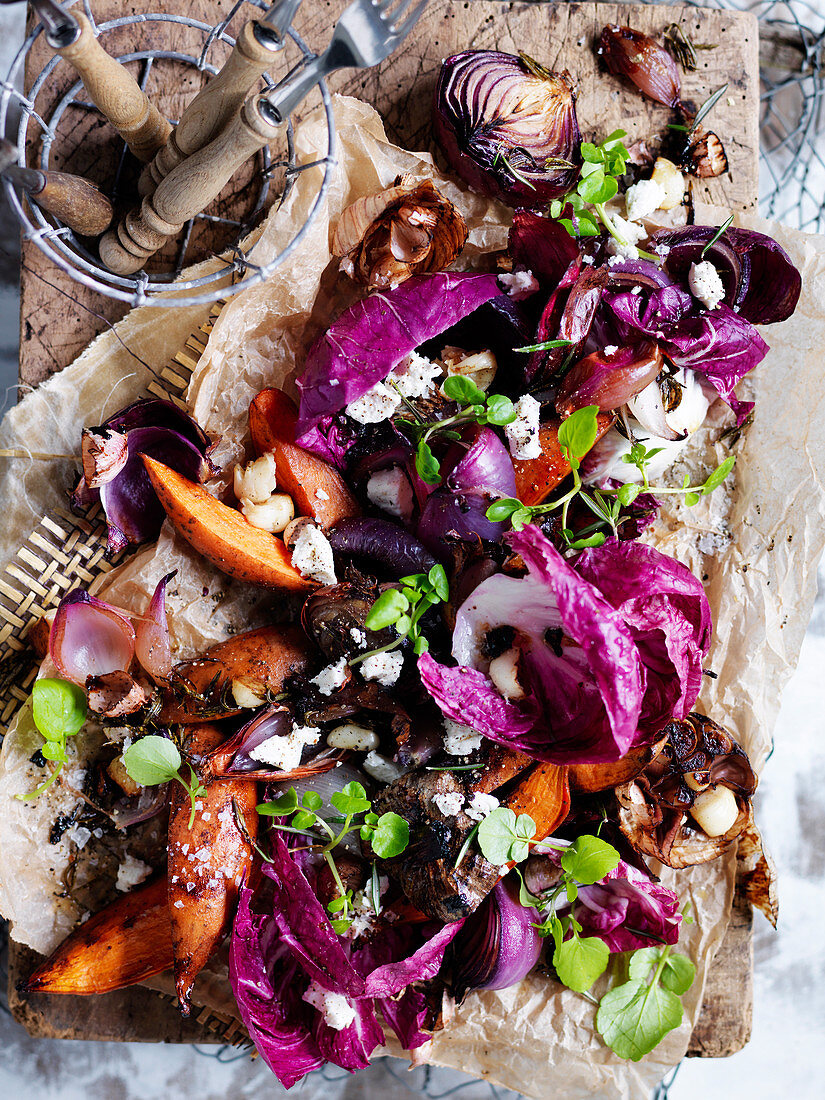 Roasted Whole Onion and Kumara Salad