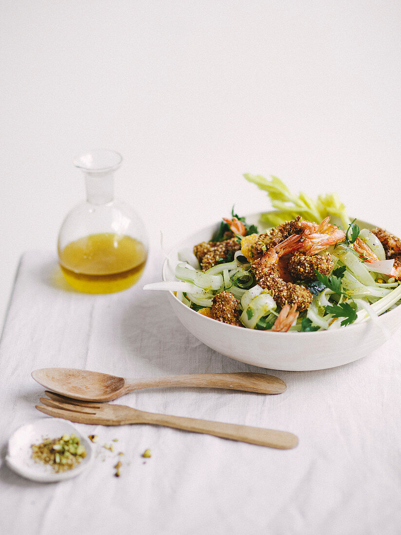 Prawn and celery salad with ginger dressing