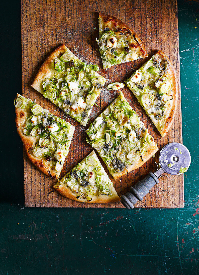 Brussels and blue cheese pizza
