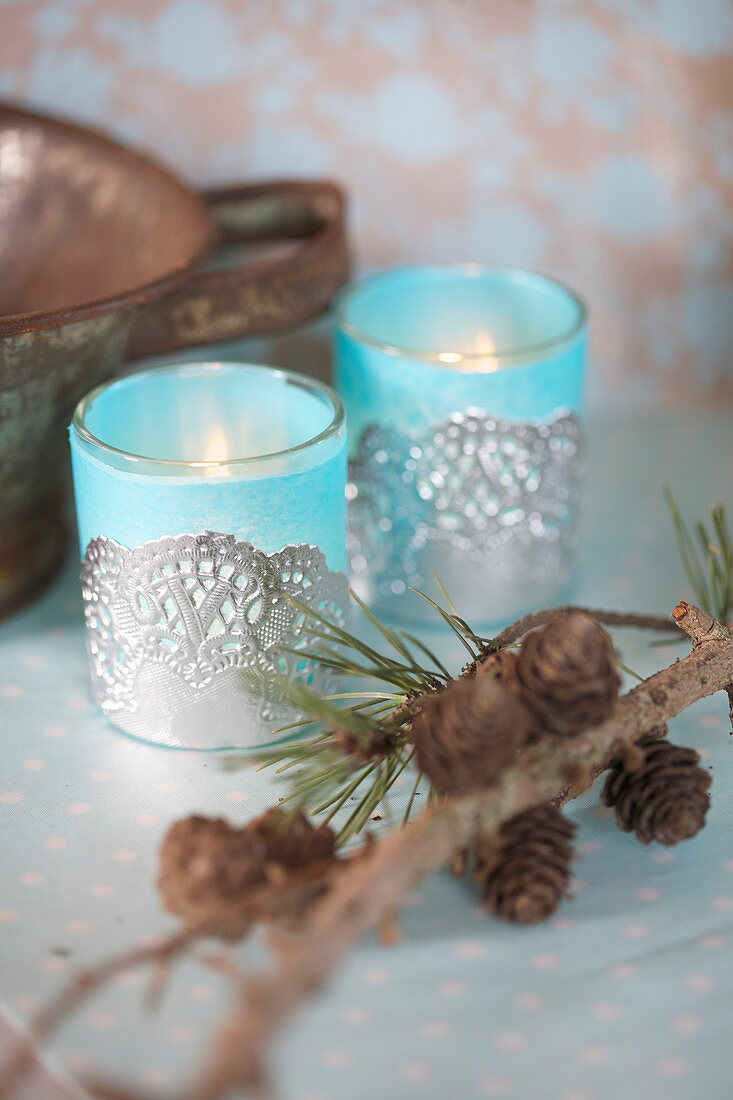 Lanterns decorated with doilies