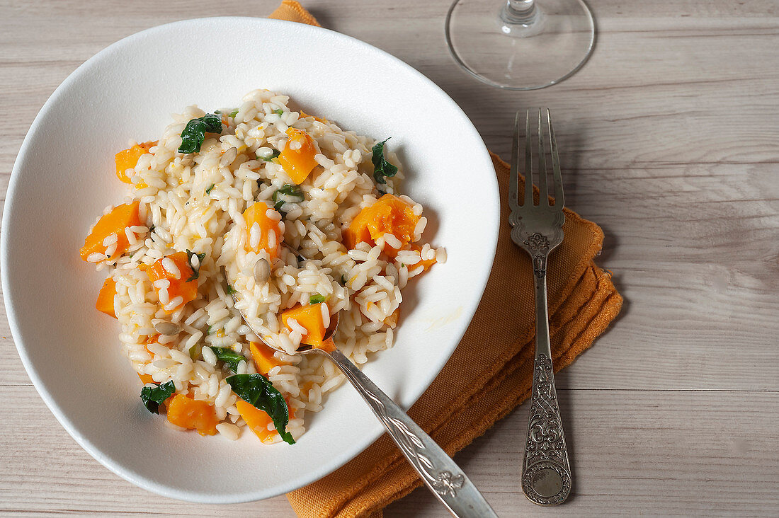 Pumpkin and spinach risotto