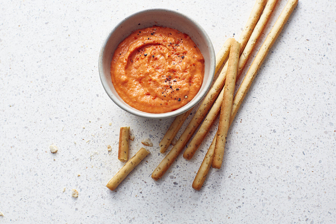 Pepper and bean dip with grissini