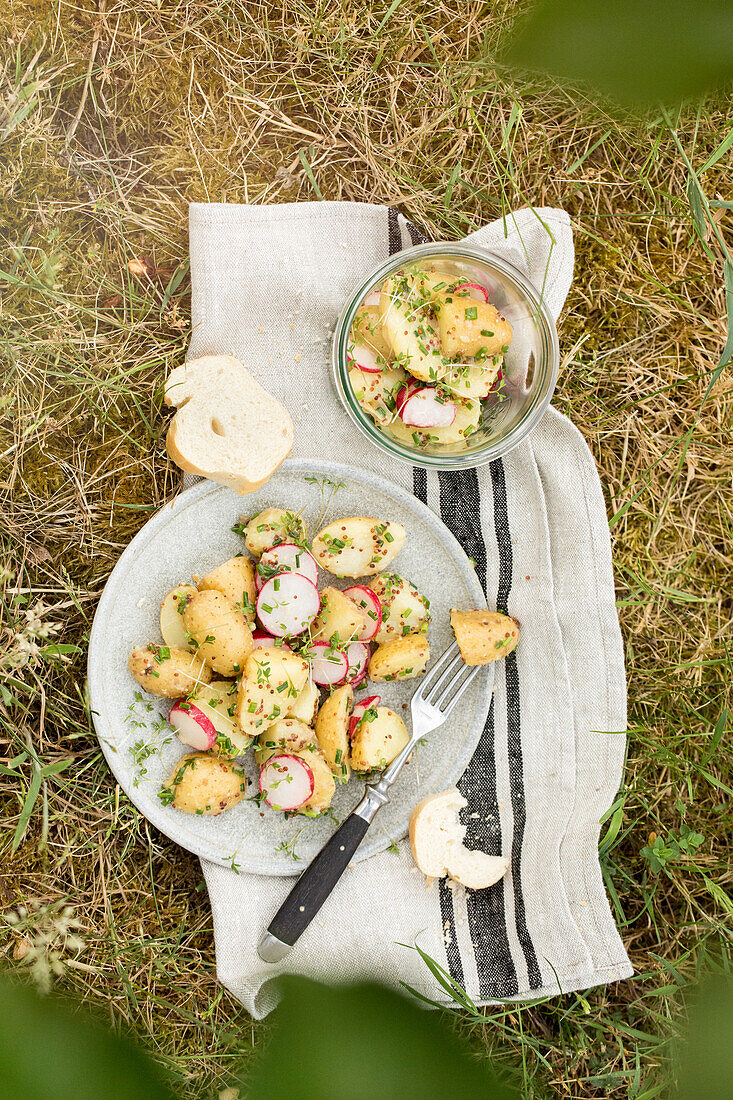 Potato salad with radishes and chives
