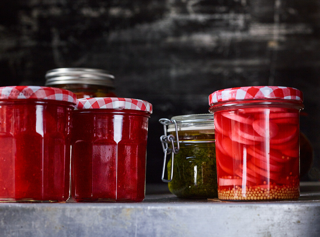 Pickles and preserves in a pantry