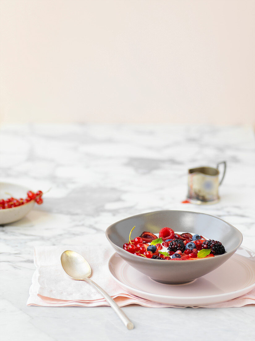 Bowl of Fresh Berries and Yogurt