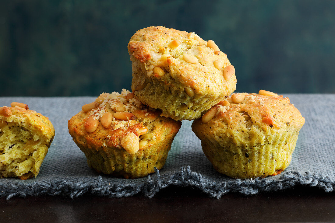 Pesto muffins with pine nuts