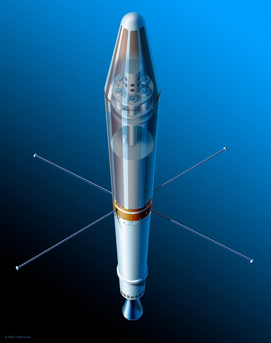 Explorer 1 satellite in its launch rocket, illustration