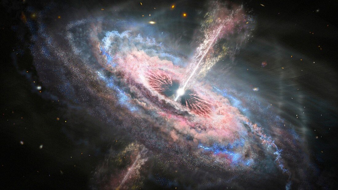 Active quasar in a galaxy, illustration
