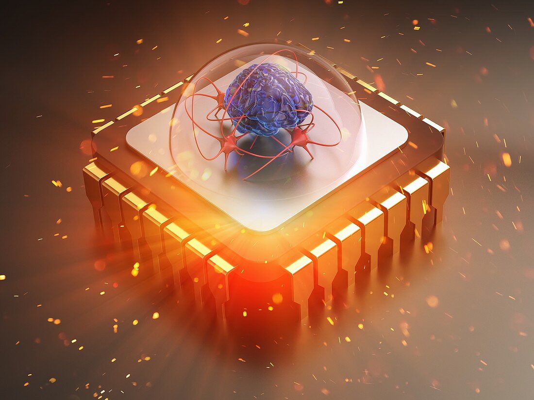 AI-enhanced computer processor, conceptual illustration