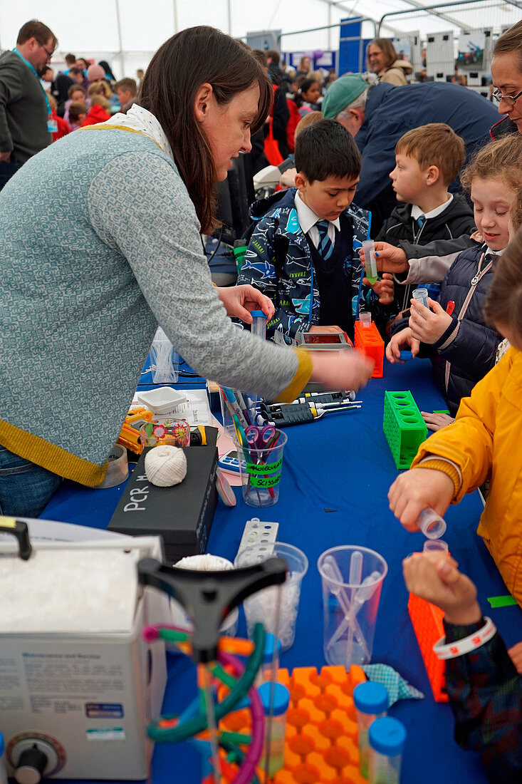 Children participating in a science fair