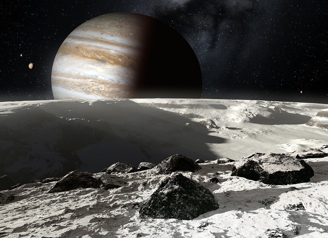 Jupiter from its moon Europa, illustration