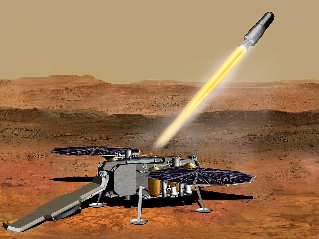 Ascent vehicle launching samples from Mars, illustration