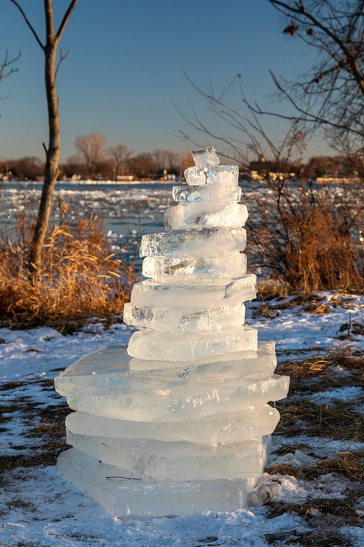 Pile of ice blocks, Belle Isle, Detroit, Michigan, USA